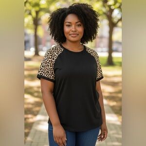 Elegant Black Top with Leopard Print Accents